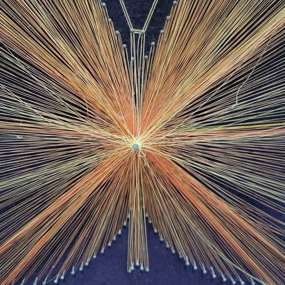 VTG MCM 3D Butterfly String Art 18.5x18.5” Copper Colored Thread Brown Velvet - Picture 2 of 14